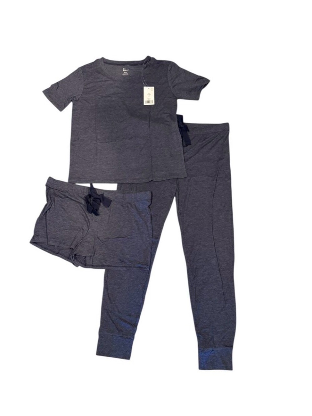 Felina Heathered Navy Blue 3 Piece Pajama Set Size Small